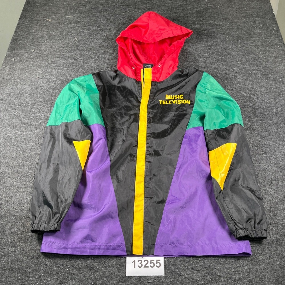MTV Windbreaker Jacket Mens L Multi Color Excellent Vintage Style Colorblock